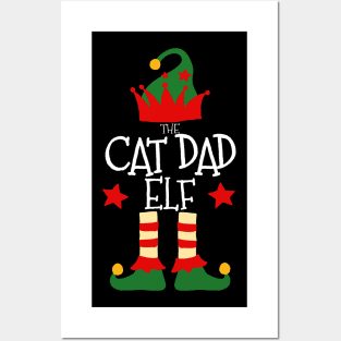 Cat Dad Elf Matching Family Group Christmas Party Pajamas Posters and Art